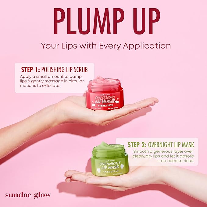 Apple, Pear, Cherry & Mint Lip Mask and Scrub - Dermatologist Tested, Hydrating & Exfoliating, Korean Skin Care, Nourishes, Softens & Brightens Lips - Vegan & Natural - 1 Pack-Velvo Beauty