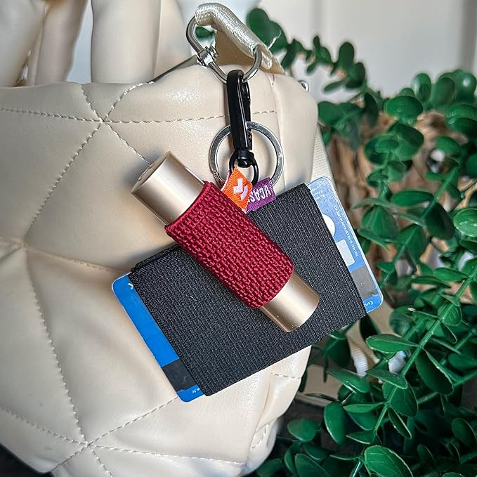 LipBalm Holder with Keychain, Lipstick Holder Keychain, Lip Gloss Holder Keychain, Never Lose Your Lip Balm, Lip Gloss or Lipstick with Cute Elastic Lip Balm Keychain Holder (Cherry)-Velvo Beauty