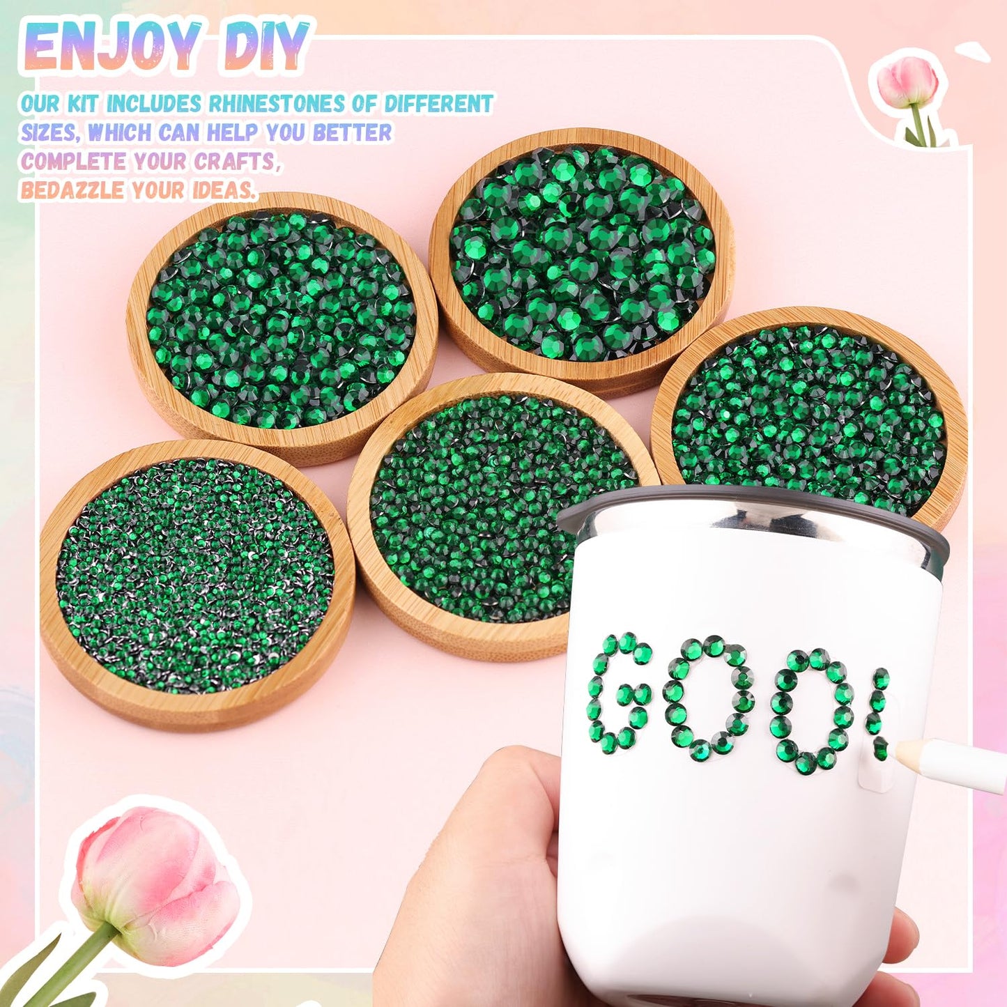 25000Pcs Resin Jelly Rhinestones with Tweezers for Crafting, 2-6mm Mixed Sizes (Dark Green) Non Hotfix Flatback Gems, Bedazzling Crystal for DIY Crafts Clothing Tumblers Mugs Shoes Decor Nail Art-Velvo Beauty