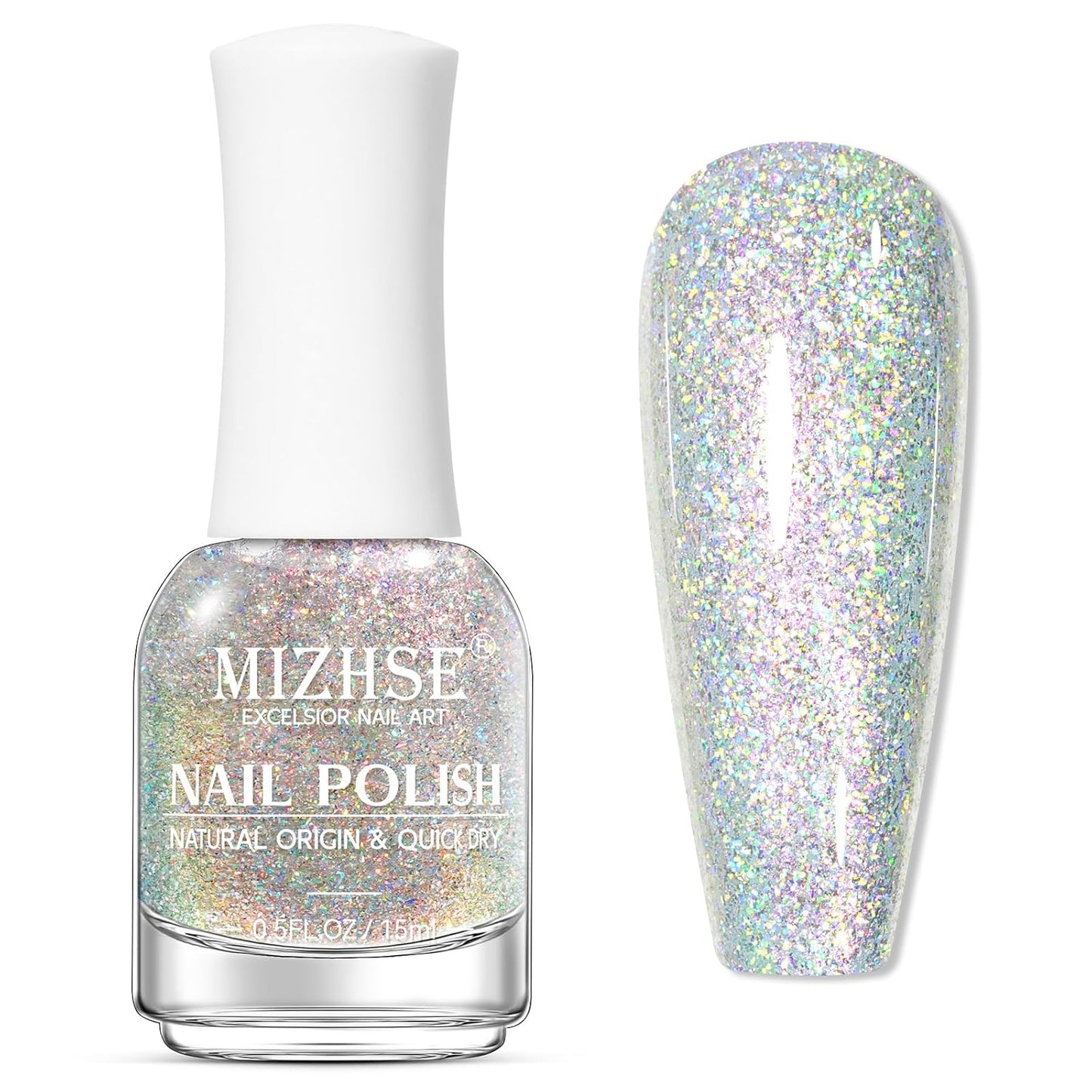 MIZHSE Rainbow Glitter Nail Polish, Quick Dry Iridescent Nail Polish, 15 ml 0.5 fl oz High Glossy Sparkle Shiny Nail Pigment Oil-based Nail Lacquer Nail Art Salon Manicure Home-Velvo Beauty