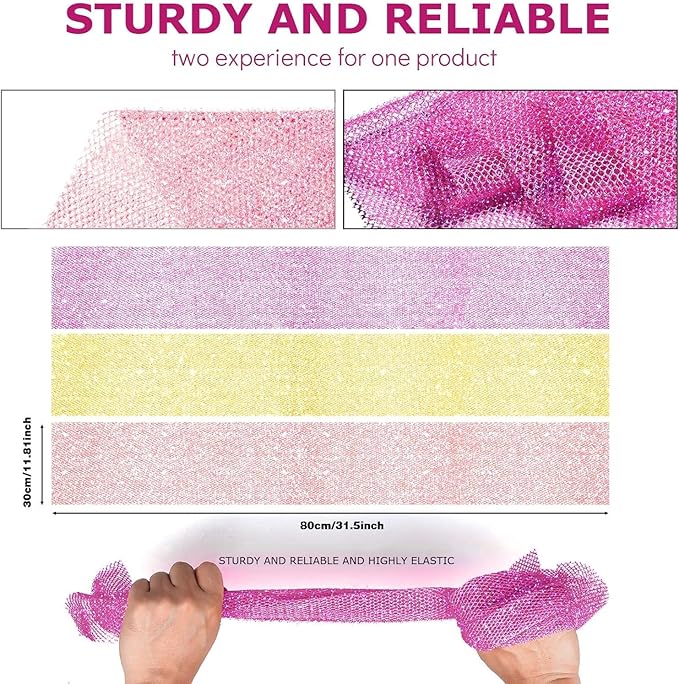 3 Piece Bright Style African exfoliating net Exfoliating Shower Set Long Bath Sponges for Smooth, Refreshed Skin, The Exterior Gleams - Ideal for Daily Use (Bright Yellow, Pink, Purple)-Velvo Beauty