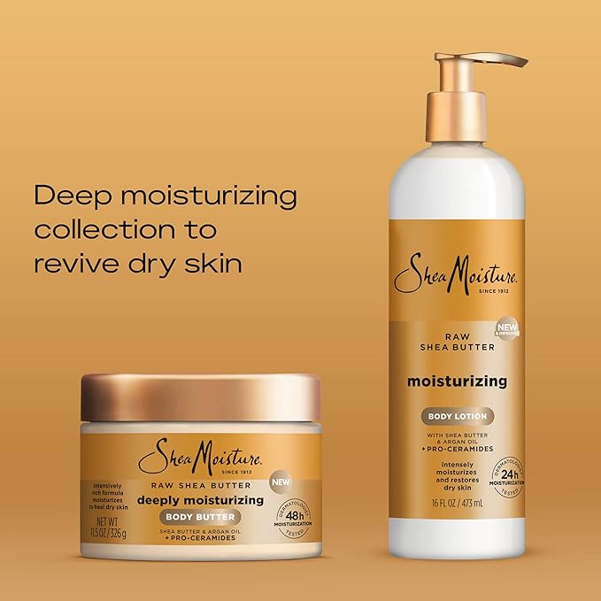 SheaMoisture Moisturizing Body Lotion with Raw Shea Butter, Argan Oil and Pro-Ceramides, Restoring Dry Skin, 24H Moisturizing 16 oz-Velvo Beauty