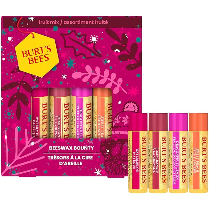 Burt's Bees Lip Balm Gift Set, Beeswax Bounty Fruit Mix, Perfect Lip Balms for Holiday Gift Baskets, 4-Pack, 0.15 oz.-Velvo Beauty
