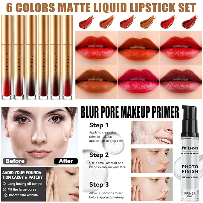 All in One Makeup Kit,Includes Naked Eyeshadow,Liquid Foundation,CC Cream,Lipstick Set,Mascara,Makeup Brush,Makeup Sponge,Eyebrow Powder,Eyebrow Soap,Eyeliner Stamp, Primer,Contour Stick,Cosmetic Bag-Velvo Beauty