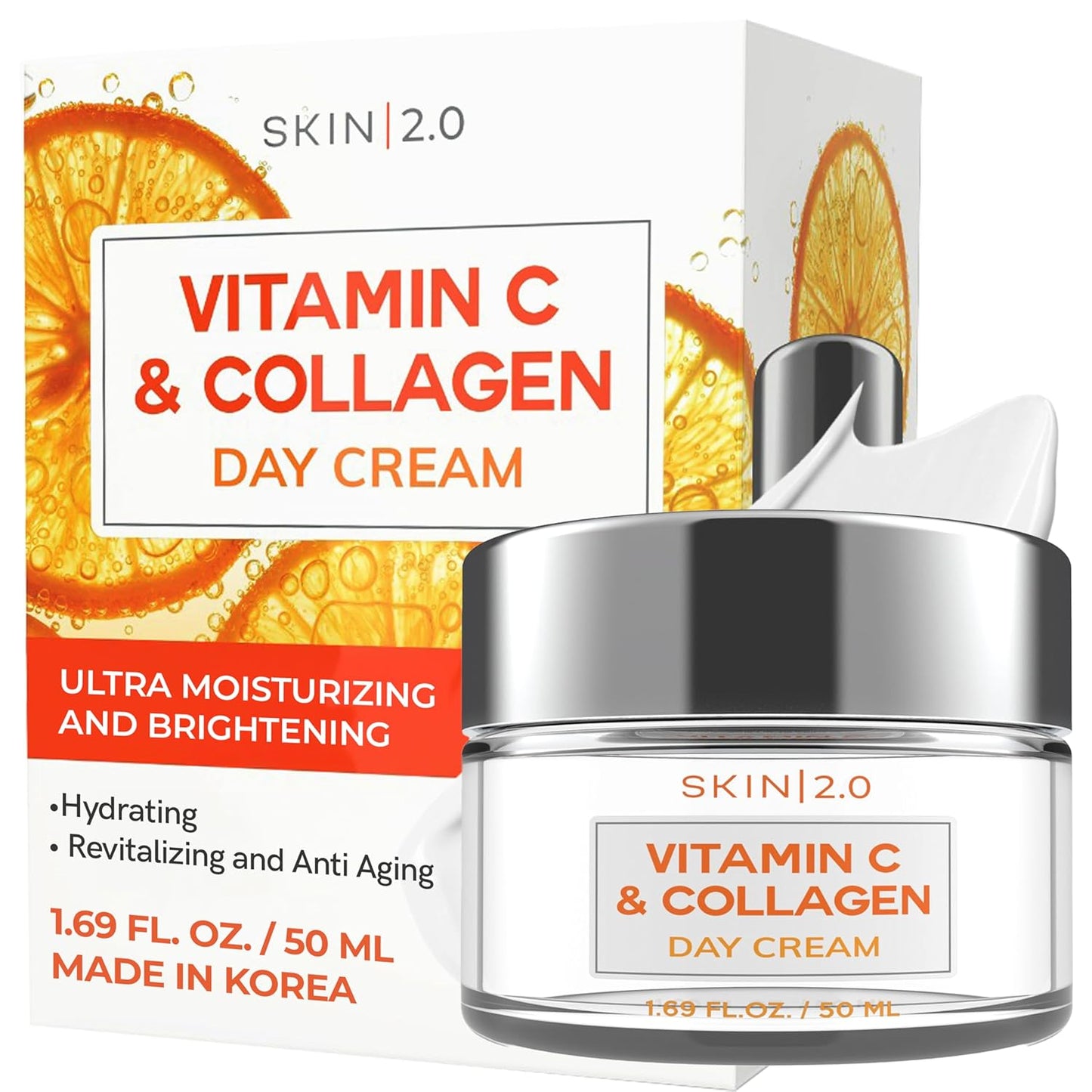 Vitamin C & Collagen Face Moisturizer - Dermatologist Tested, Anti-Aging, Skin Tightening - Brightening, Clean Beauty, Cruelty-Free, Korean Skincare for All Skin Types - 1.69 Fl oz-Velvo Beauty