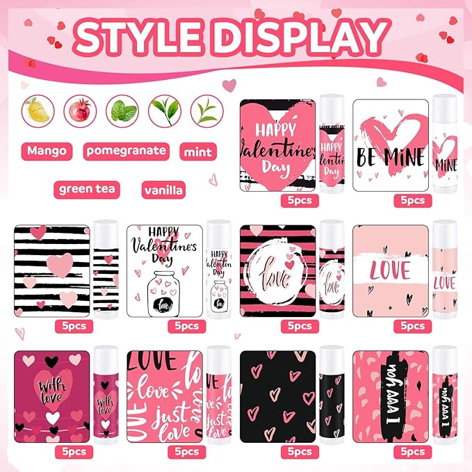 Dunzy 50 Pcs Thank You Gift Lip Balm Bulk Baby Shower Party Favors Bridal Shower Favor Lip Care with Assorted Fruit Flavors Thank You Lipstick for Guest Basket Gift Stuffer (Heart)-Velvo Beauty