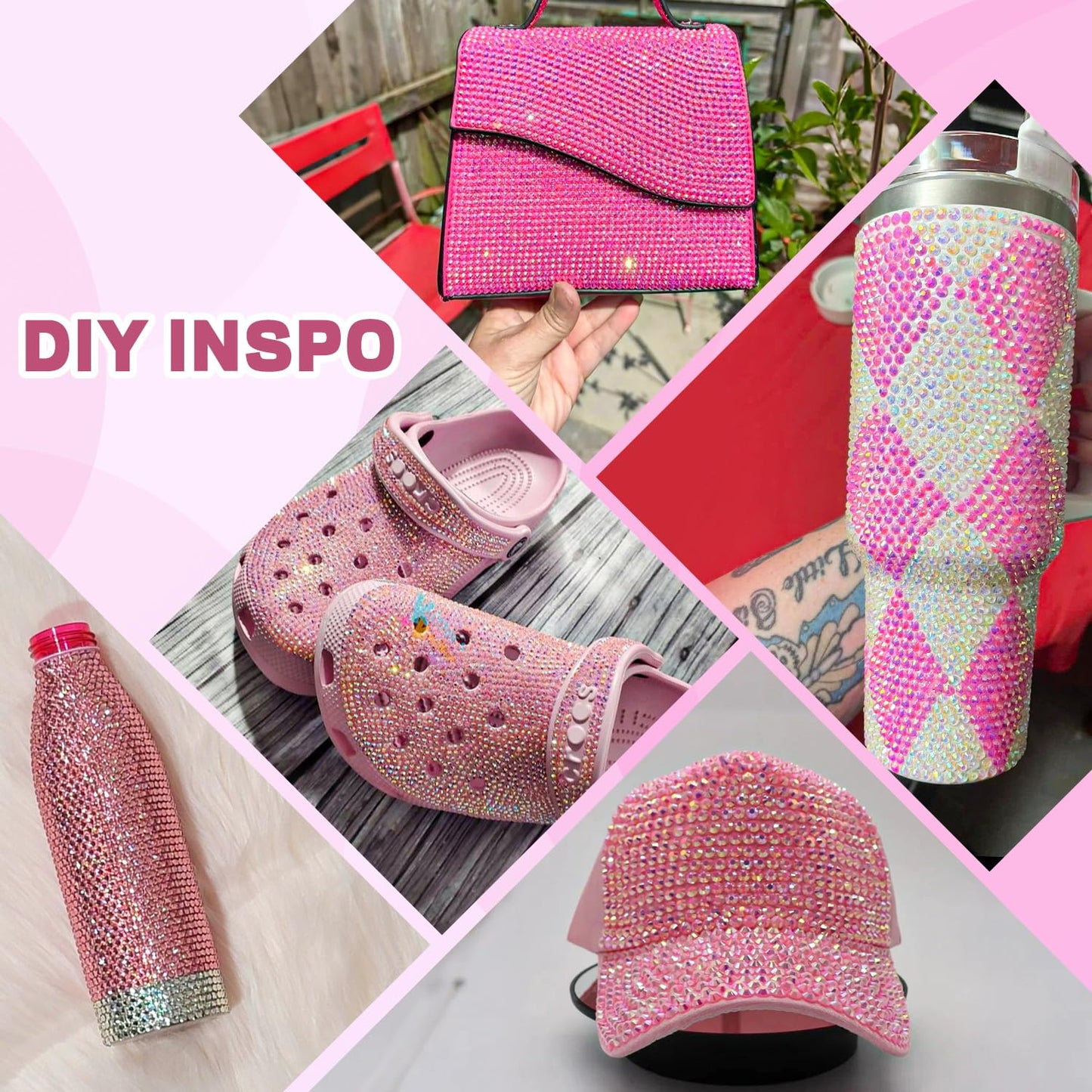 20000Pcs Pink Rhinestones for Bedazzling with 1Pcs B7000 Jewelry Glue, Resin Rhinestones for Crafting Crafts DIY, Bedazzler Kit Gems for Clothing Shoes Tumblers Nail Art Assorted Size 3/4/5/6mm-Velvo Beauty