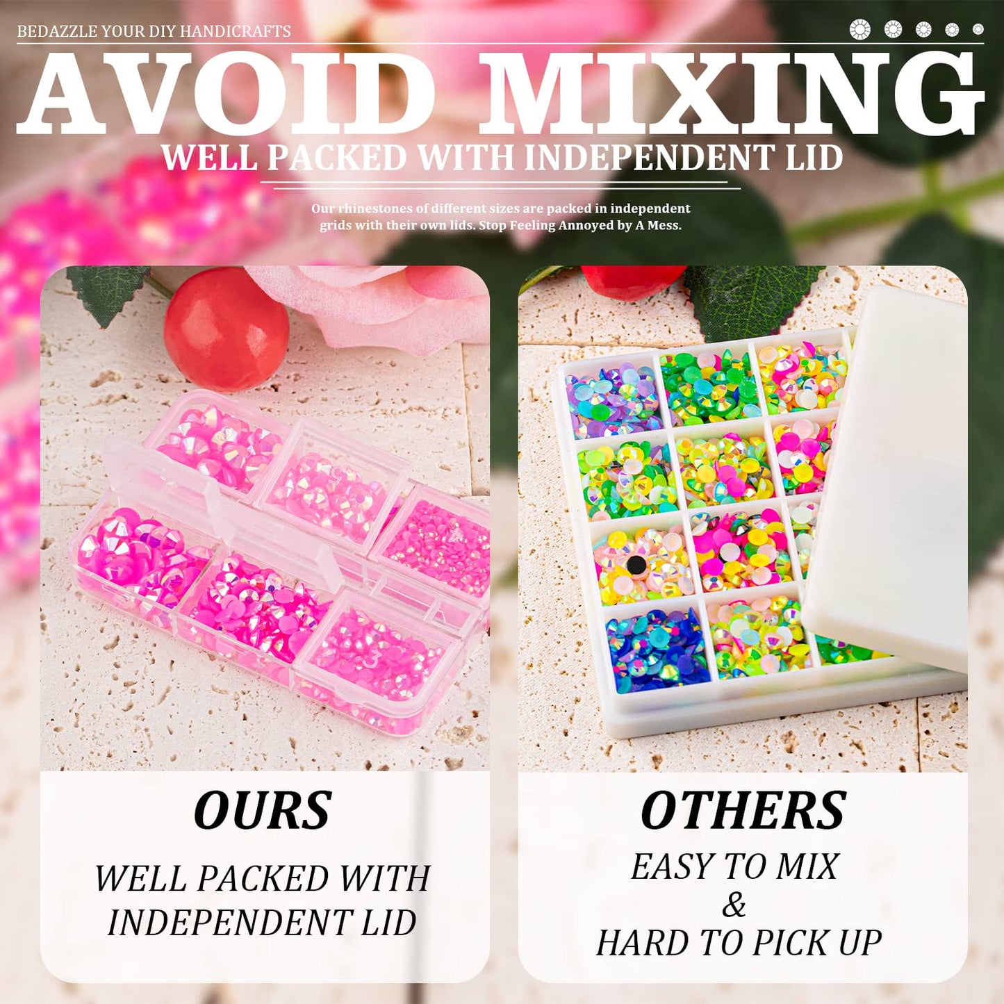 Resin Rhinestones Crafting, 2/3/4/5/6mm Flatback Jelly Rhinestones, 2 Boxes Hot Pink AB Non Hotfix Crystal Gems for Bedazzling Crafts Mugs Tumblers Clothes Makeup Nail-Velvo Beauty