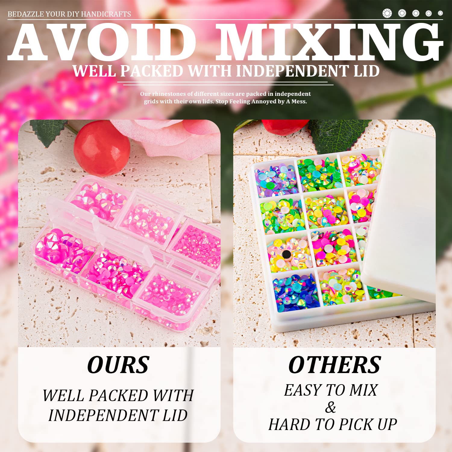 Resin Rhinestones Crafting, 2/3/4/5/6mm Flatback Jelly Rhinestones, 2 Boxes Hot Pink AB Non Hotfix Crystal Gems for Bedazzling Crafts Mugs Tumblers Clothes Makeup Nail-Velvo Beauty