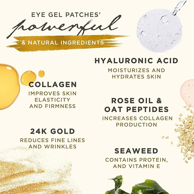 Under Eye Gel Pads, Collagen Eye Patches for Puffy Eyes, Dark Circles, and Wrinkles, 24K Gold Eye Mask with Hyaluronic Acid, Vegan, Cruelty-Free, Hydrating Eye Pad,15 Pairs-Velvo Beauty