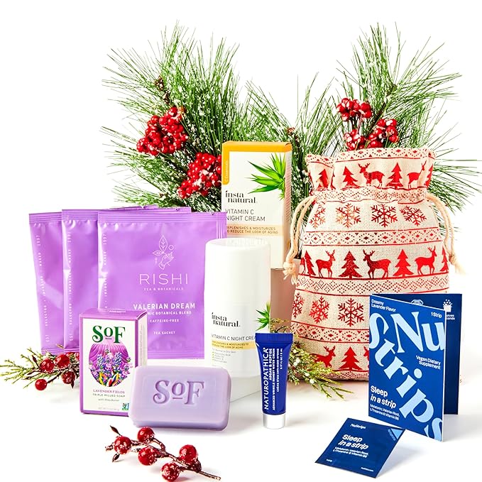 Sweet Dreams Bag - Dreambox Night Time Beauty Set Collection Kit w Night Cream, Tea and Lavander Soap - Skin Care Collection for Vegan Lovers - Great Christmas Gift for Her, Women-Velvo Beauty
