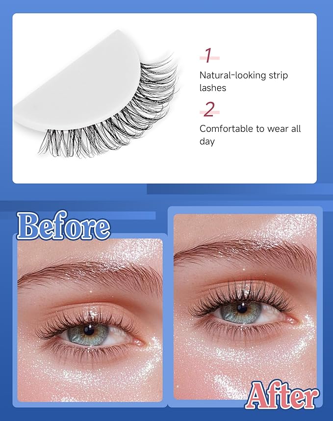 Short Lashes Natural Look Everyday Wispy Eyelashes Mink Flared Eyelashes Strip False Eye Lash Soft Clear Band 7 Pairs SF-05-Velvo Beauty