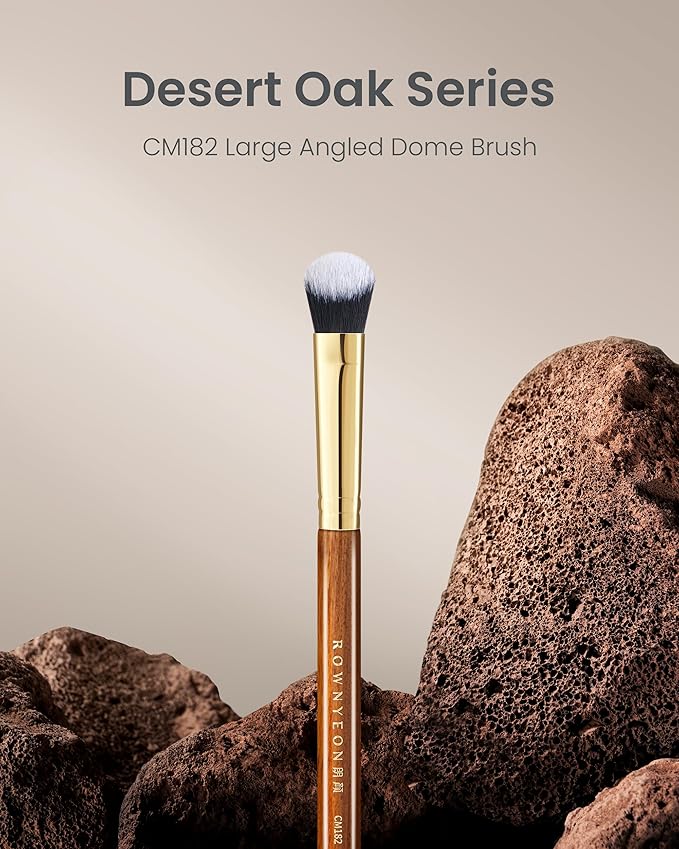 Desert Oak Series Precision Angled Dome Highlight Brush - Small Nylon Bristles for Targeted Cream/Liquid Highlighter, Under-Eye, Nose Bridge & Detail Work, Bubinga Handle & Brass Ferrule (CM 182)-Velvo Beauty