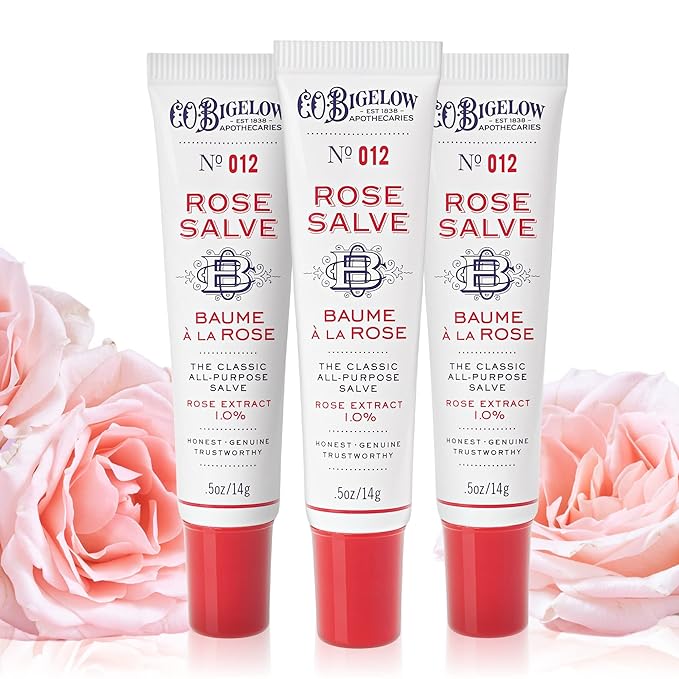 C.O. Bigelow Rose Salve Lip Balm Tubes 3 Pack, All Purpose Salves Moisturizing for Chapped Lips and Dry Skin-Velvo Beauty