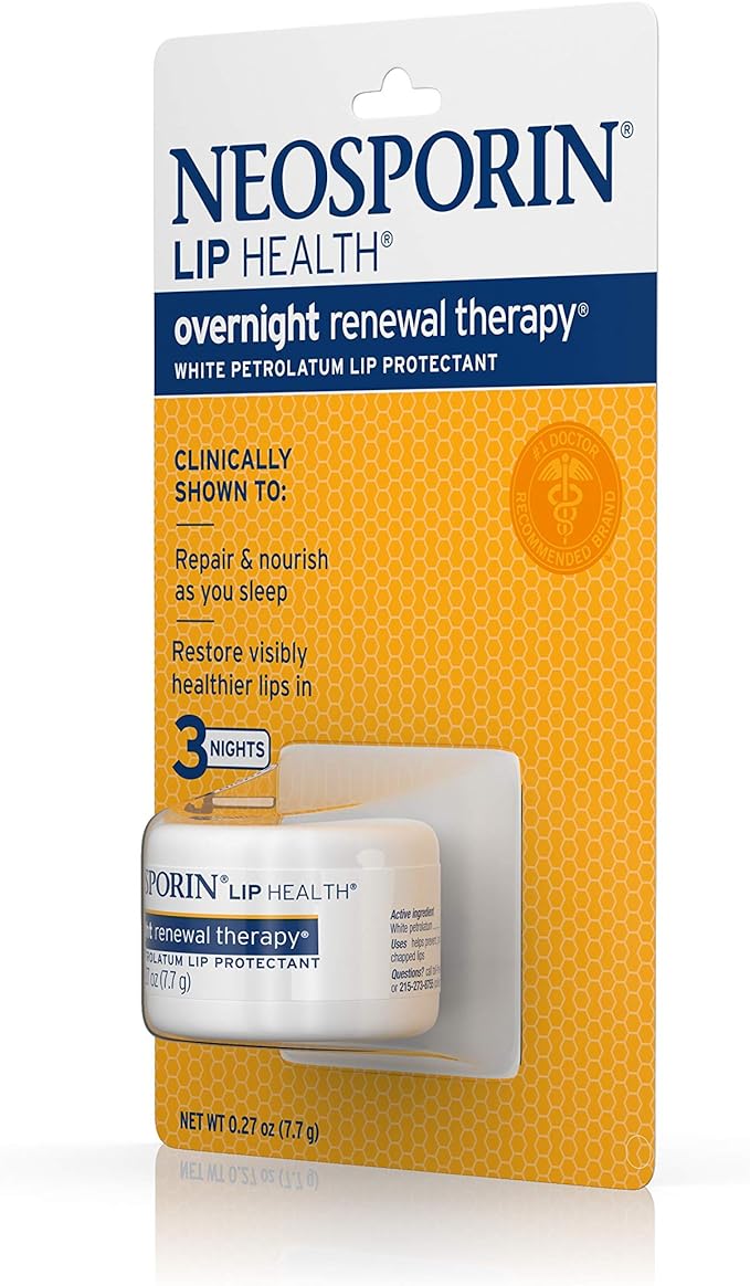 Neosporin Lip Health Overnight Healthy Lips Renewal Therapy Petrolatum Lip Protectant, 0.27oz. (Pack of 2)-Velvo Beauty