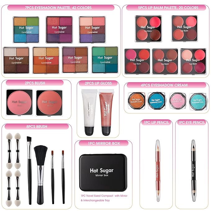 Hot Sugar Teen Makeup Kit for Girls 10-13 Full Starter Cosmetics Set with Eye Shadow Lip Balm Blush Lip Gloss Brush Lip Pencil Eye Pencil and Mirror (GREEN HOUNDSTOOTH)-Velvo Beauty