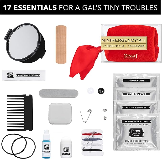Pinch Provisions Velvet Minimergency Kit, for Her, Includes 17 Must-Have Emergency Essential Items, Compact, Multi-Functional Pouch, Gift for Parties and Birthdays-Velvo Beauty