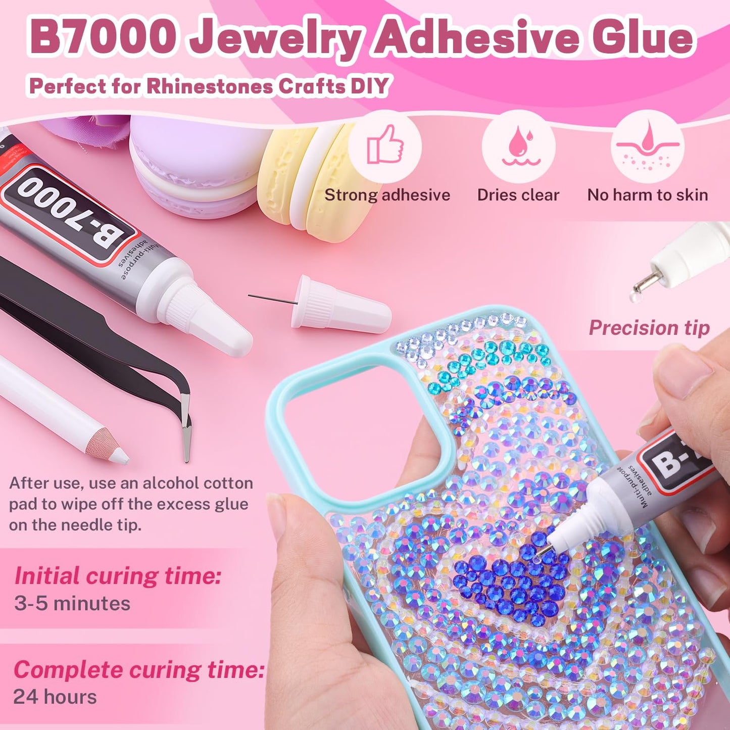 20000Pcs Blue Rhinestones for Bedazzling with 1Pcs B7000 Jewelry Glue, Resin Rhinestones for Crafting Crafts DIY, Bedazzler Kit Gems for Clothing Shoes Tumblers Nail Art Assorted Size 3/4/5/6mm-Velvo Beauty