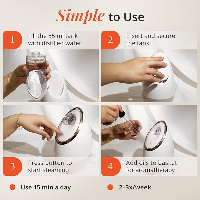 Vanity Planet Aira Ionic Facial Steamer (Rose Gold) - Pore Cleaner That Detoxifies, Cleanses and Moisturizes - Adjustable Nozzle, Water Tank with 3 Essential Oil Baskets-Velvo Beauty