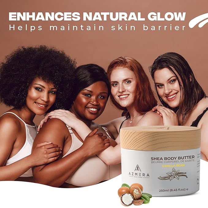AZMERA Handcrafted Whipped Shea Body Butter – Luxurious Vanilla Bean Scented Moisturizer for Dry, Sensitive Skin, Argan Oil & Vitamin E – Vegan, Non-Greasy Skincare – 8.82 oz-Velvo Beauty
