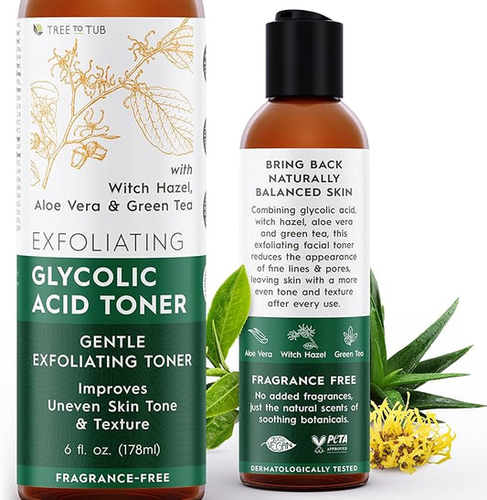 Tree To Tub Glycolic Acid Toner for Face w/Witch Hazel & Hydrating Aloe Vera for Smooth Skin - Minimizes Appearance of Fine Lines & Brightens - Vegan Exfoliating Toner for Women & Men-Velvo Beauty