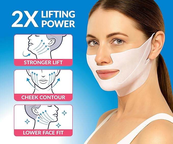 Stylia MaxiLift V-Line Lifting Collagen Face Mask – Enhanced Double Chin Reducer – Jawline Shaper Face Lifting Masks – Firming Neck Lift Collagen Mask – Chin Strap for Sleeping – Hyaluronic, Aloe 10PC-Velvo Beauty