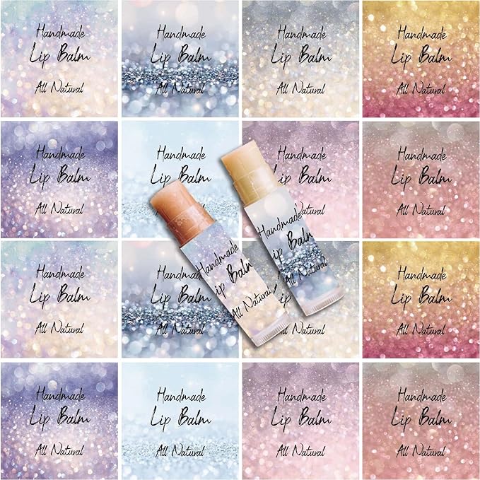 CRASPIRE 80Pcs 8 Styles Lip Balm Sticker Flash Background Self-Adhesive Homemade Lip Balm Labels Vintage Square DIY Label Stickers for Lip Balm Containers Cosmetics Lipsticks-Velvo Beauty
