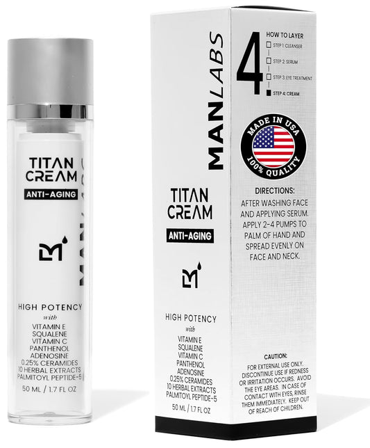 Titan Anti-Aging Mens Face Cream – Mens Face Moisturizer – For Men, Face Lotion – Men, Skin Care – Tighten, Tone, Revitalize – Ceramides, Vitamin C & E, Squalane – All Skin Types – Unscented-Velvo Beauty
