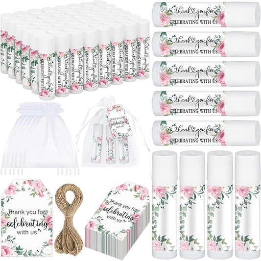 Dunzy 50 Pack Bridal Shower Favors Gifts Bulk Lip Balms Peony Wedding Favors Bachelorette Baby Shower Favor Prizes Souvenirs Thank You Appreciation Gifts for Guests Women Coworker Staff-Velvo Beauty