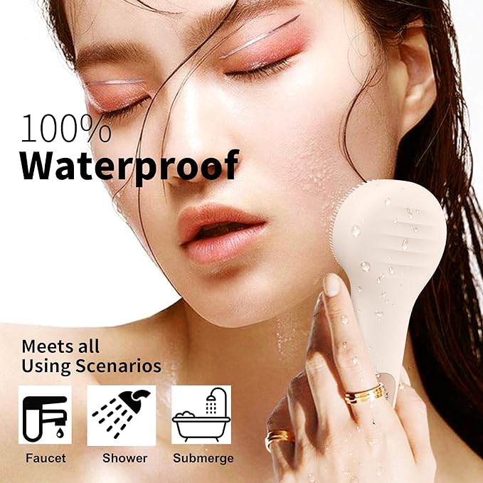 NågraCoola CLIE 2.0 Silicone Face Scrubber, Facial Cleansing Brush, Rechargeable, Waterproof Face Scrub Brush for Deep Cleansing, Exfoliating, Massage, with Eye Roller, for Women and Men - Oat-Velvo Beauty