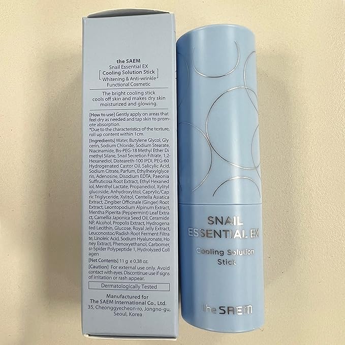 THESAEM Snail Essential EX Cooling Solution Stick Balm – Under Eye Depuffing & Soothing – Face & Eye Serum Treatment – With Snail Collagen & Aquaxyl for Moist Glow, 0.38oz.-Velvo Beauty
