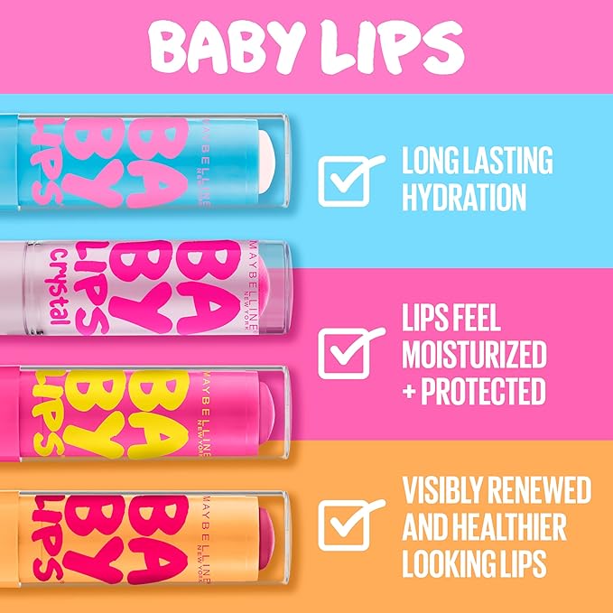 Maybelline New York Baby Lips Moisturizing Lip Balm 3-pack, Lip Care Essentials, 3 Shades-Velvo Beauty