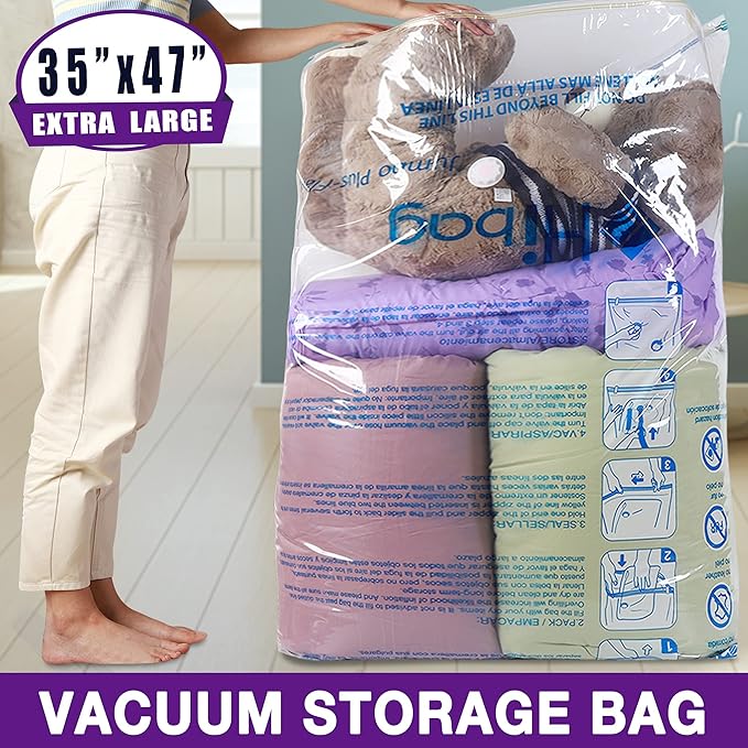 XXL Jumbo 47''X35'' Vacuum Storage Space Saver Bags Extra Large for Blanket, Bedding, Comforters and Huge Stuffed Toy (6 Pack)-Velvo Beauty
