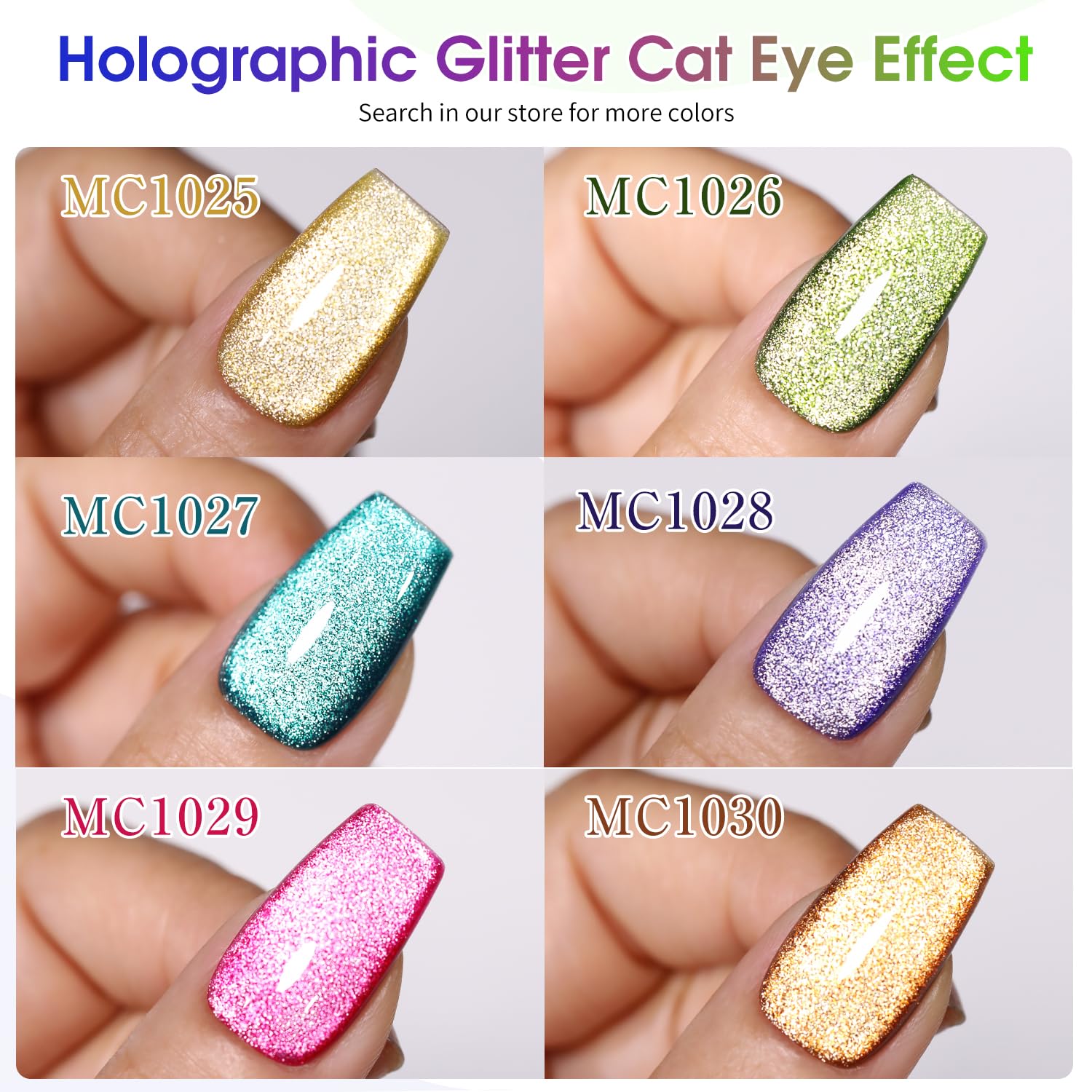 Double Rhythm 6 Colors Cat Eye Gel Polish Set Shimmer Glitter with Magnet Holographic Reflective Magnetic UV Nail Art Kit (6-Kit 23)-Velvo Beauty