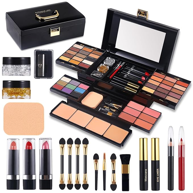 Professional Makeup Kit for Women Full Kit with Mirror 58 Colors All in One Make up Gift Set for Girls Included Eyeshadow,Compact Powder,Blusher,Lipstick,Eyebrow Pencil,Gitter Gel,Eyeliner,Mascara (N)-Velvo Beauty