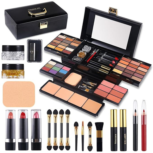 Professional Makeup Kit for Women Full Kit with Mirror 58 Colors All in One Make up Gift Set for Girls Included Eyeshadow,Compact Powder,Blusher,Lipstick,Eyebrow Pencil,Gitter Gel,Eyeliner,Mascara (N)-Velvo Beauty
