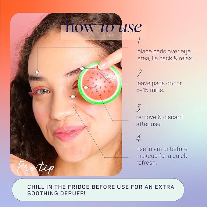 SpaLife Watermelon Cooling Eye Pads, 48 Hydrating Under Eye Patches for Puffiness, Dark Circles, and Tired Eyes, Infused with Hyaluronic Acid, Glycerin, and Vitamin C, Fruity Scent-Velvo Beauty