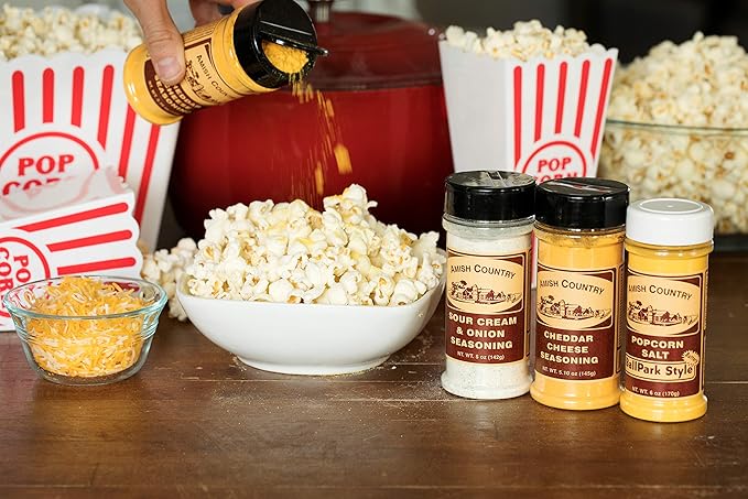 Amish Country Popcorn | Seasoning Variety Pack | 5.5 oz BallPark Style ButterSalt - 4.7 oz Cheddar Cheese & 4.7 oz Sour Cream and Onion Popcorn Seasoning-Velvo Beauty