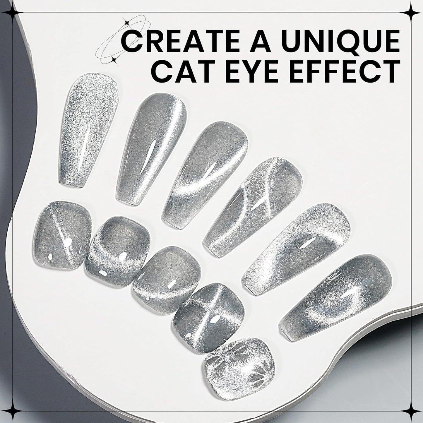 Silver Cat Eye Gel Polish, Magnetic Holographic Gel Nail Polish Glitter Shimmer Gel Polish with Magnet Soak Off U V Gel Salon DIY at Home, 0.5 OZ-Velvo Beauty