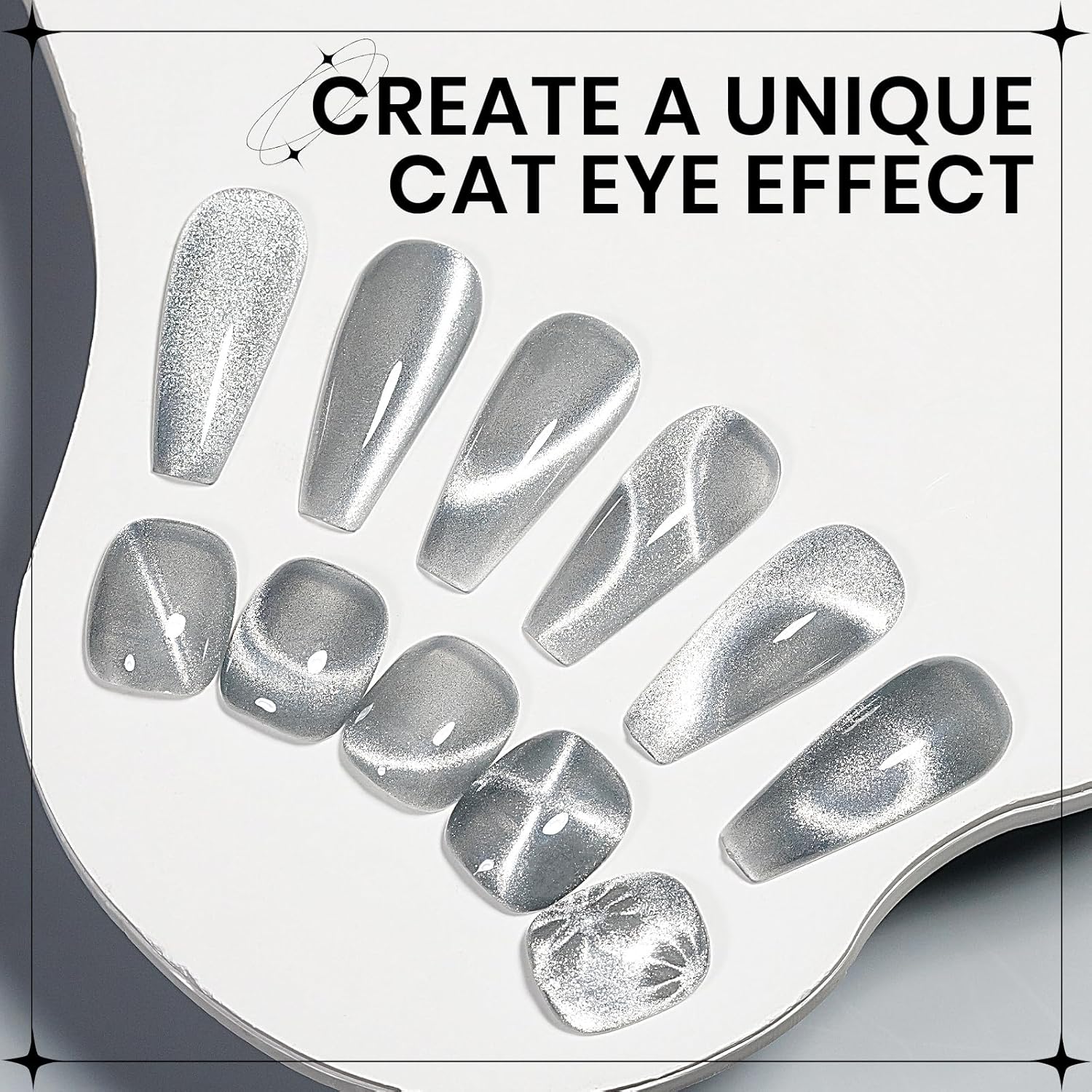 Silver Cat Eye Gel Polish, Magnetic Holographic Gel Nail Polish Glitter Shimmer Gel Polish with Magnet Soak Off U V Gel Salon DIY at Home, 0.5 OZ-Velvo Beauty