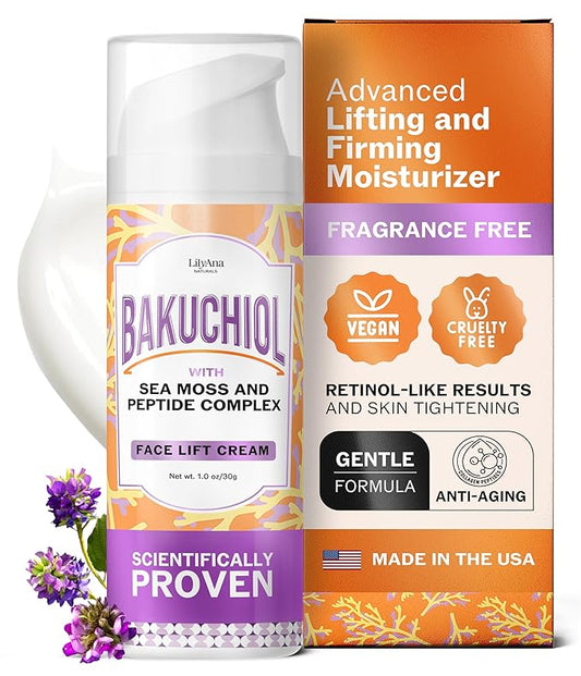 LilyAna Naturals Bakuchiol Face Lift Cream with Sea Moss and Peptide Complex - Face Cream for Women - Moisturizing and Lifting Facial Cream - Anti-Aging Overnight Moisturizer - Made in the USA - 1 oz-Velvo Beauty