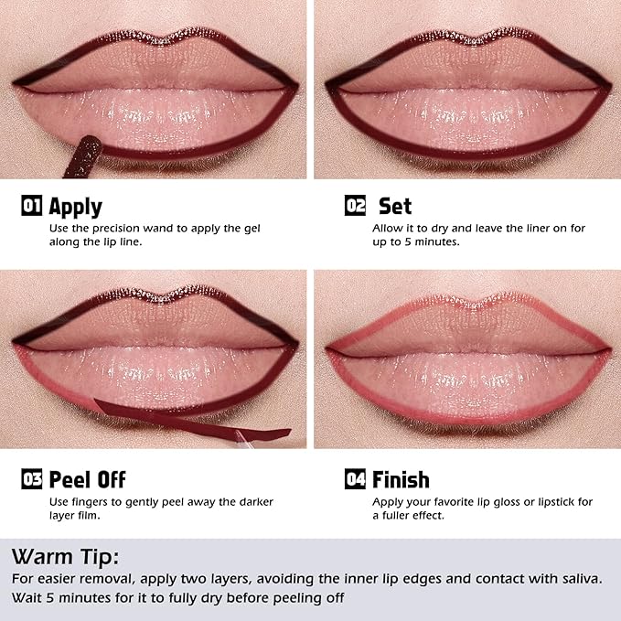 KIMUSE Peel Off Lip Liner Stain, Long Lasting Lip Tint Stain Peel Off, Waterproof, Transfer-Proof, Highly Pigmented Color Peel Off Lip Stain Liner, Matte Finish-Velvo Beauty