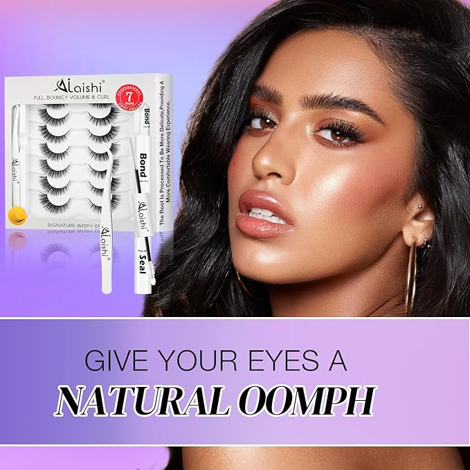 Wispy False Eyelashes Kit With Bond, Seal and Tweezer, 7 Pairs Natural Look Fake Cat Eye Lashes Strips Thin Band Extensions Waterproof Easy Eyelashes for Beginners RQ45-Velvo Beauty