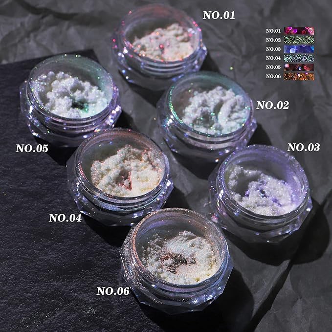 3 Boxes Ice Transparent Aurora Nail Powder Neon Rainbow Holographic Chameleon Powder Multi Chrome Iridescent Pigment Pearlescent Nail Art Glitters(Transparent#4#5#6)-Velvo Beauty