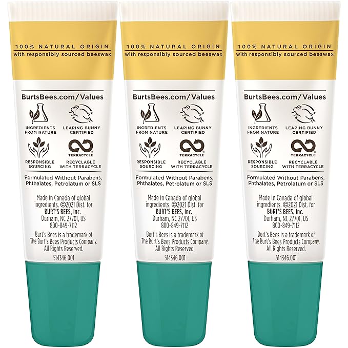 Burt's Bees Rescue Lip Relief Lip Balm, With Shea Butter and Echinacea, Tint-Free, Natural Origin Lip Care, 3 Tubes, 0.35 oz.-Velvo Beauty