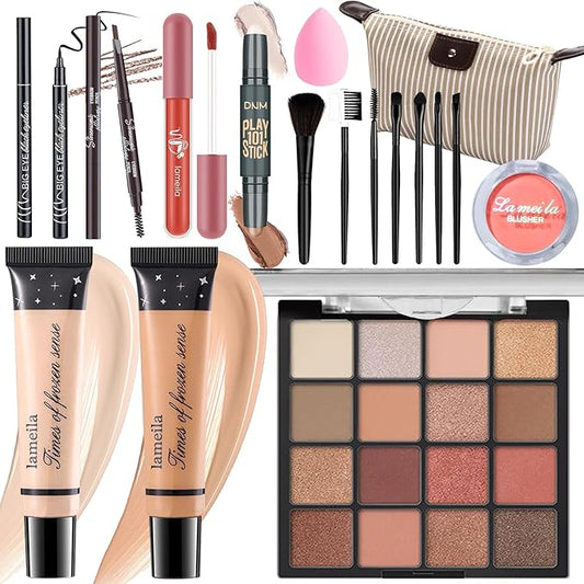 Makeup Set for Girls Teens Women, Full Face Makeup Kit, Travel Makeup Kit, Makeup Present Set, Eyeshadow Foundation, Blusher Counter Stick, Pencil Eyeliner Lip Gloss, Makeup Brushes Sponge Bag-Velvo Beauty