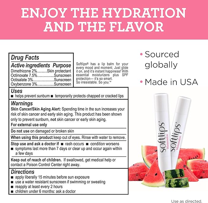 Softlips Watermelon Lip Balm 2-Pack with SPF 20 - Juicy Hydration for Smooth, Protected Lips-Velvo Beauty