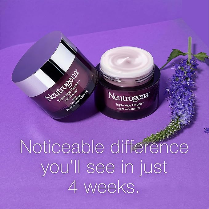 Neutrogena Triple Age Repair Night Cream, 1.7oz Jar, Anti-Aging Face Cream, Face Moisturizer For Women & Men, Hydrating Night Face Moisturizer for Even Skin Tone & Firming, Vitamin C-Velvo Beauty