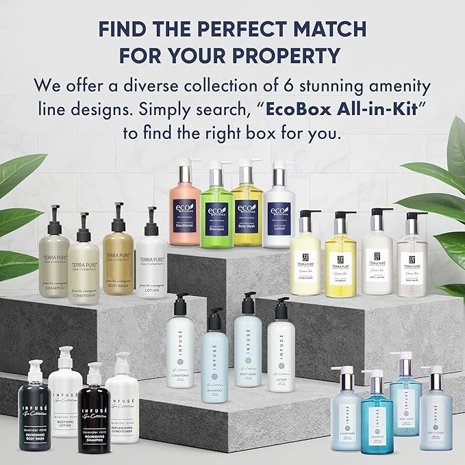 1-Shoppe Eco Botanics 20 Piece Ecobox All-In-Kit | White Tea and Honey Soap | 6 Shampoo, 4 Conditioner, 6 Body Wash & 4 Lotion | 10.14oz Hotel Soaps and Toiletries Bulk | Personal Care Products-Velvo Beauty