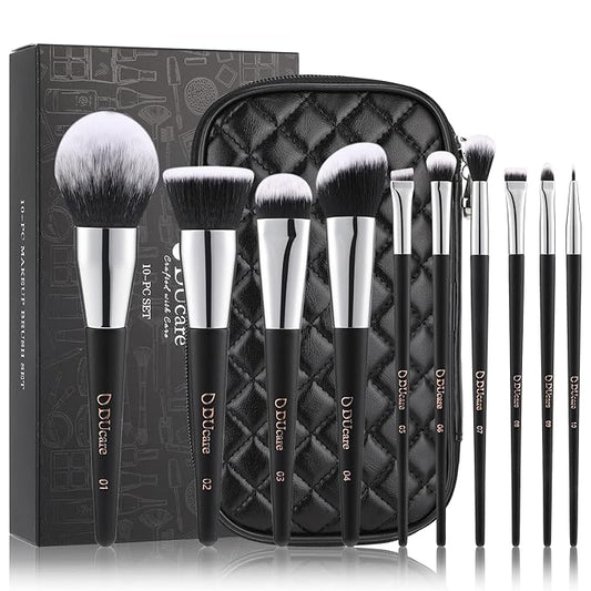 DUcare Makeup Brushes with Case 10Pcs Travel Makeup Brushset Women Gift Premium Synthetic Kabuki Foundation Blending Brush Face Powder Blush Concealers Eye Shadows with bag-Velvo Beauty